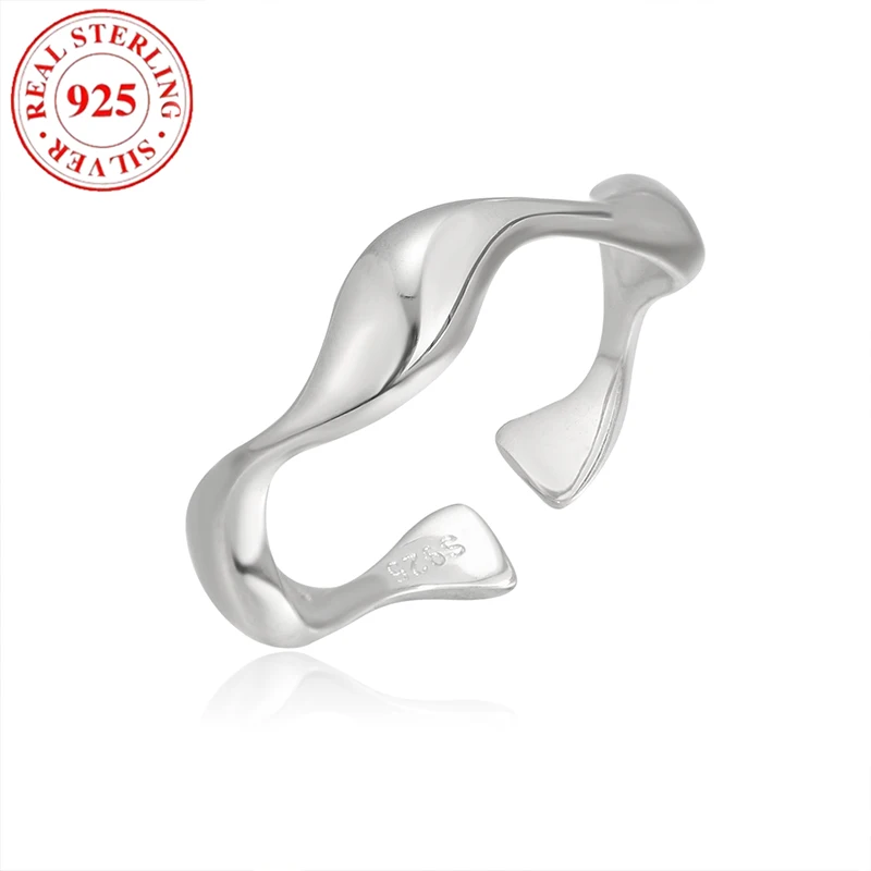 

925 Sterling Silver Irregular Glossy Women's Open End Ring Hypoallergenic Fashionable Hundred Suitable for Women's Fine Jewelry