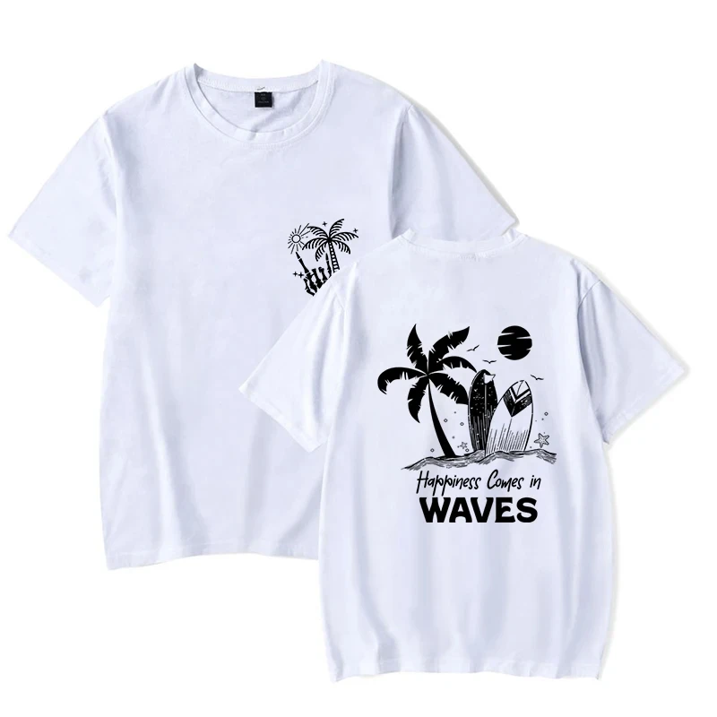 Summer Men T-Shirt Harajuku Happiness Comes in Waves Graphic T Shirts Short Sleeve Clothes Travel Women Men Tee Tops Fashion Tee