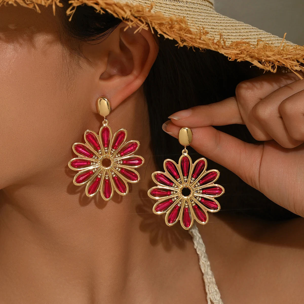 Bohemian vintage-inspired, handcrafted beaded floral drop earrings perfect for women to wear on any occasion, including daily we