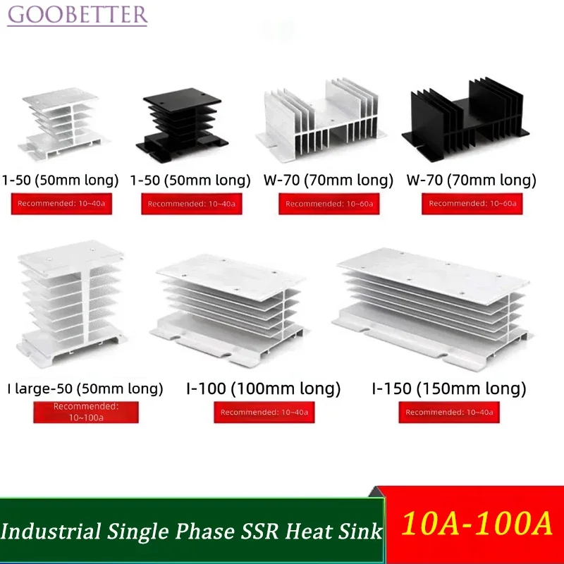 Industrial Single Phase SSR Heat Sink, Aluminum Cooling Radiator for Solid State Relay,Dissipation Mounting Base for 10A-100A