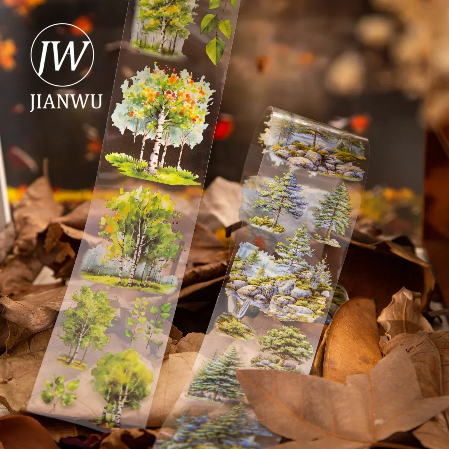 JIANWU 60mm*200cm Trees and Forest Series Vintage Plant Landscaping Material Collage PET Tape Creative DIY Journal Stationery