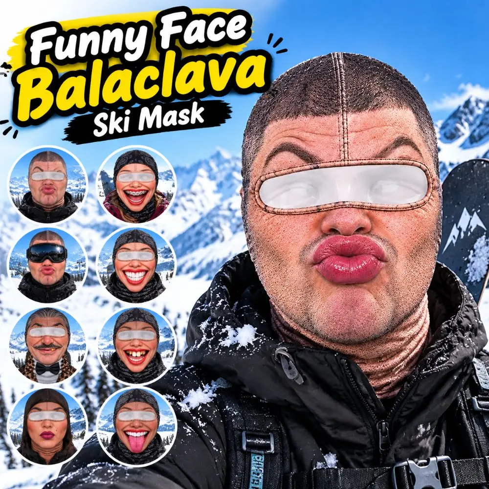 3D Face Printed Old Man Balaclava Face Mask Missing Teeth Pattern Breathable Eye Hole Winter Mask Cover Full Coverage Elastic