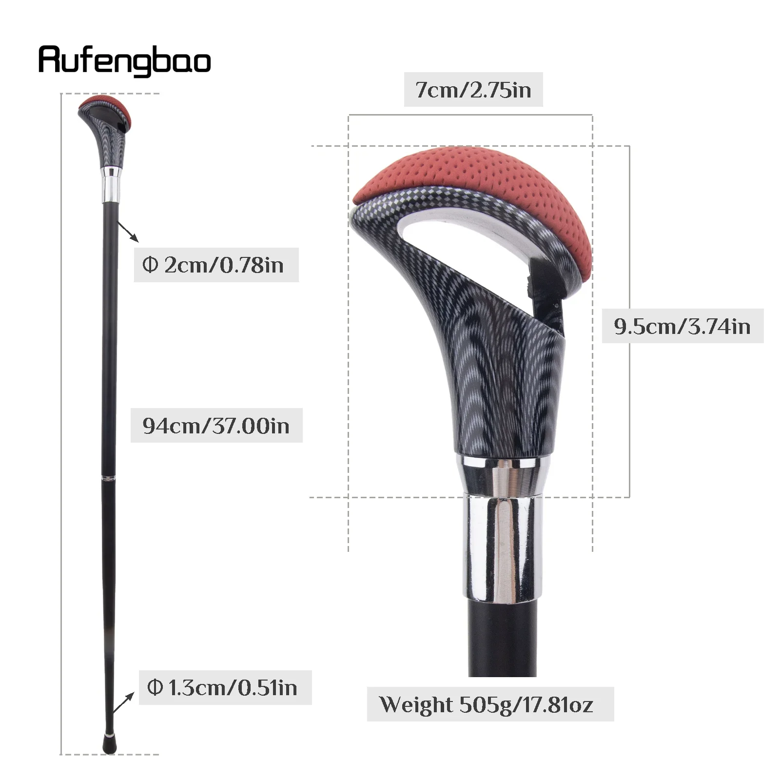 Red Black Leather Silver Walking Cane Fashion Decorative  Stick Elegant Cosplay Cane Crosier 94cm  Performance Stage Cane