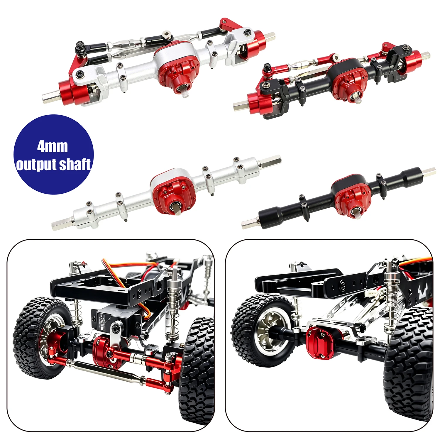 Newest Metal Front Rear Axle Set with 4mm Output Shaft for 1/12 MN MN99s V2 MN82 MN78 MN300 MN168 MN212 RC Car Upgrade Parts