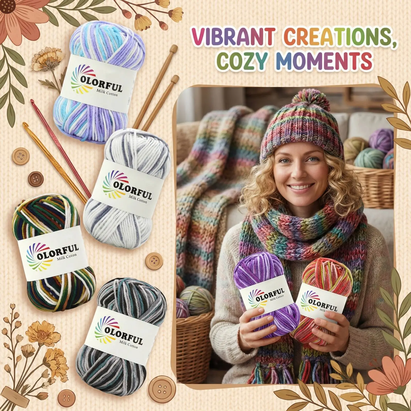  Colorful Hand Knitting Crochet Cotton Wool Yarn Milk Cotton Yarn Ball Soft Gradient Crochet Yarn for DIY Scarf Craft Supplies