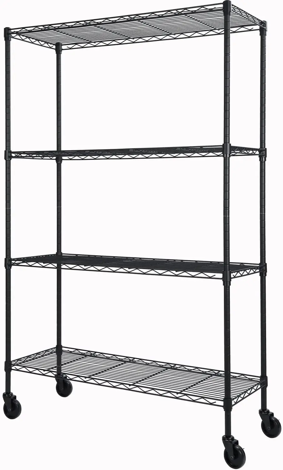 

4-Shelf Adjustable Heavy Duty Storage Shelving Unit on 4 Wheel Casters, Metal Organizer Wire Rack for Laundry Bathroom Kitchen