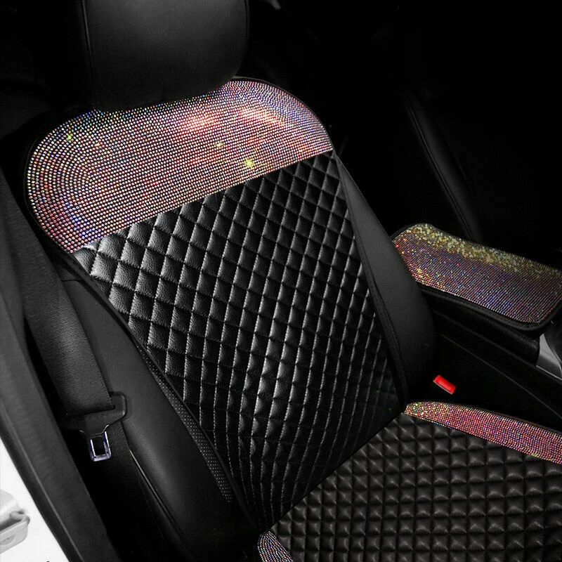 New Car Diamond Non-slip Cushion Buling Crystal Leather Breathable Cool Seat Cover Single Piece Ladies Car Interior Accessories