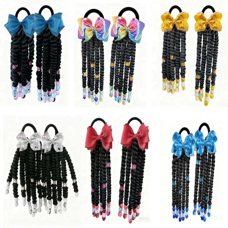 2pcs/Double Pack Glitter Hair Ties - Braided Ponytail Extensions with Beads & Butterfly for Girls &Teens, Party Hair Accessories