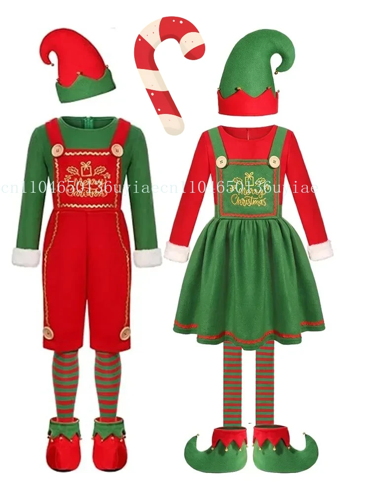 

Kids Christmas Santa Claus Costume For Girls Green Elf Cosplay Dresses Halloween Carnival Party New Year Fancy Clothes For Women