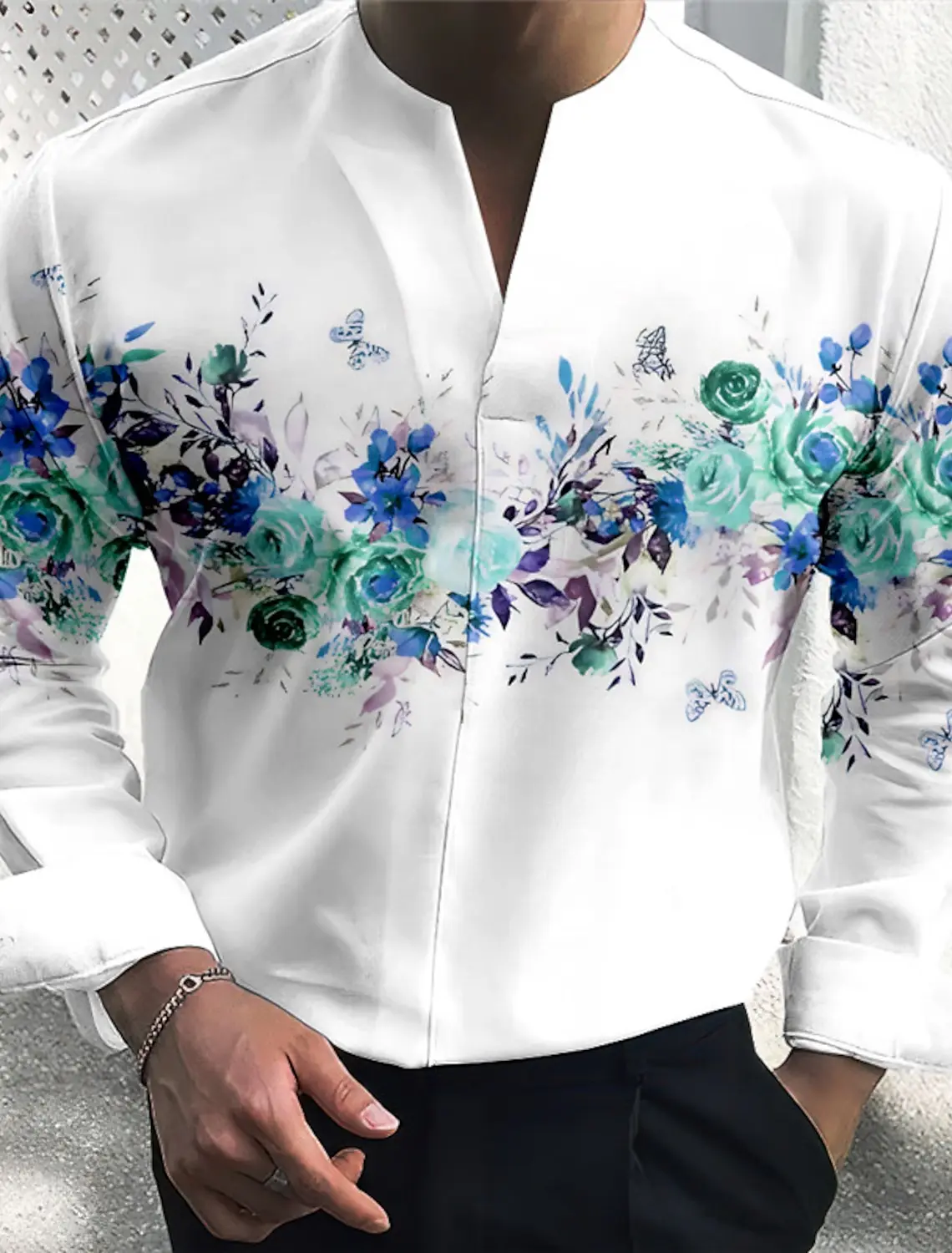 

Men's Long Sleeve Shirt Floral Pattern V Neck Outdoor Street Long Sleeve Printed Clothing Fashion Streetwear Casual