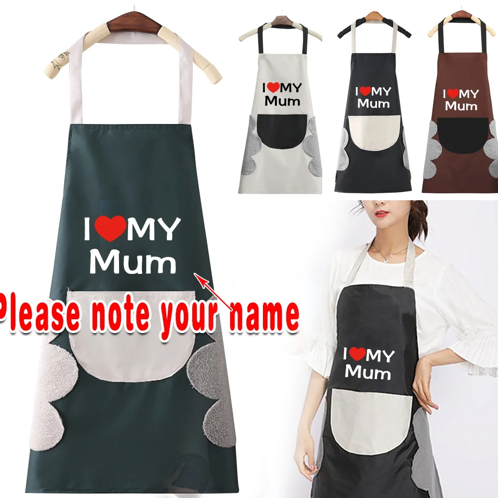 Custom Name Home Kitchen Aprons for Men Waterproof Oilproof Uniform Pink Letter Cooking Chef Work Aprons Easy To Clean Adult Bib