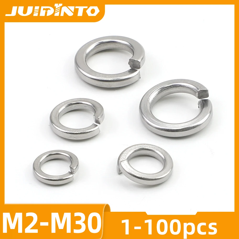 JUIDINTO 1-100pcs Spring Lock Washer M2 M2.5 M3 M4 M5 M6 M8 M10 M12 Stainless Steel Split Lock Washer Elastic Gasket