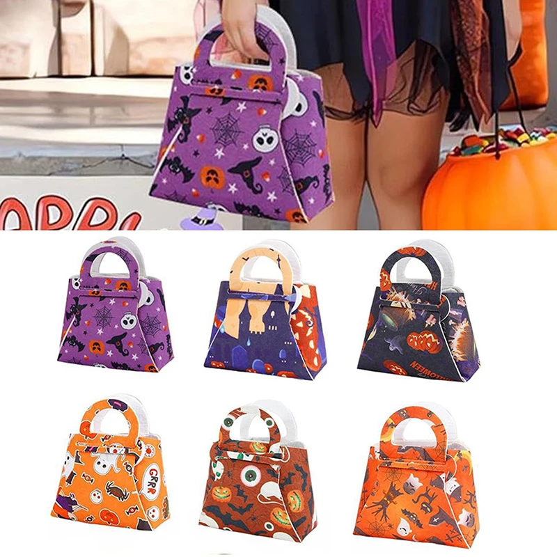 10Pcs Halloween Candy Bags Multiple Patterns Non-woven Fabric Pumpkin Trick Or Treat Snack Gift Bag Kid Handbag