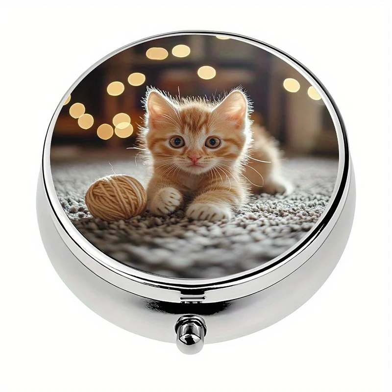 1-Pack, Mini Pill Box with 3 Compartments, Cute Cat-Themed Mini Decorative Portable Pill Box, Compact Daily Pill Box, Suitable for Travel and Daily Use