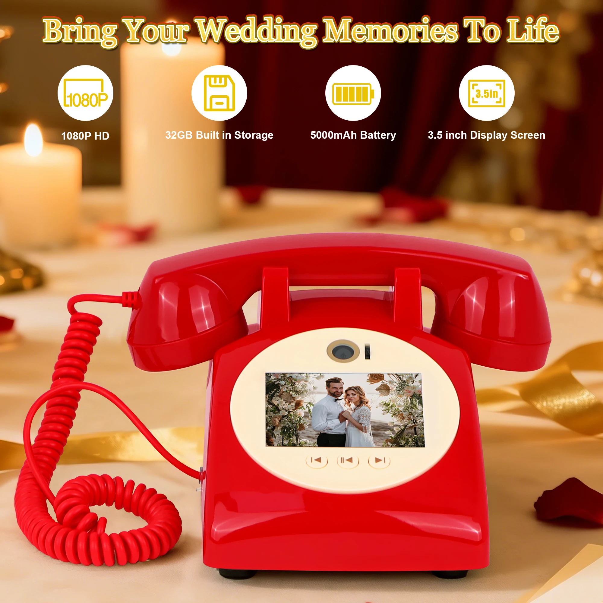 Wedding Video Guestbook Phone Audio Recording for Guest Sign-In Interactive Party Message Book Blessing Keepsake for Banquet