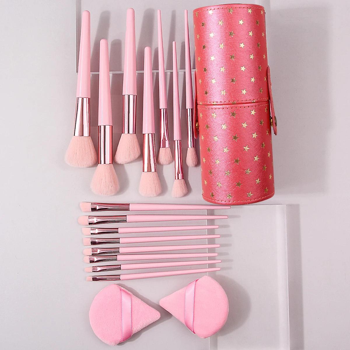 professional makeup brush set, super soft brush, desktop dust cover, storage bucket, triangular sponge, triangular powder puff