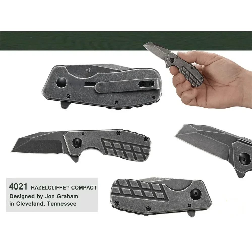 Outdoor CR 4021 Pocket Folding Knife 8Cr13Mov Stonewash Wharncliffe Blade 420 Steel Handle Tactical Camping Hunting EDC Tool