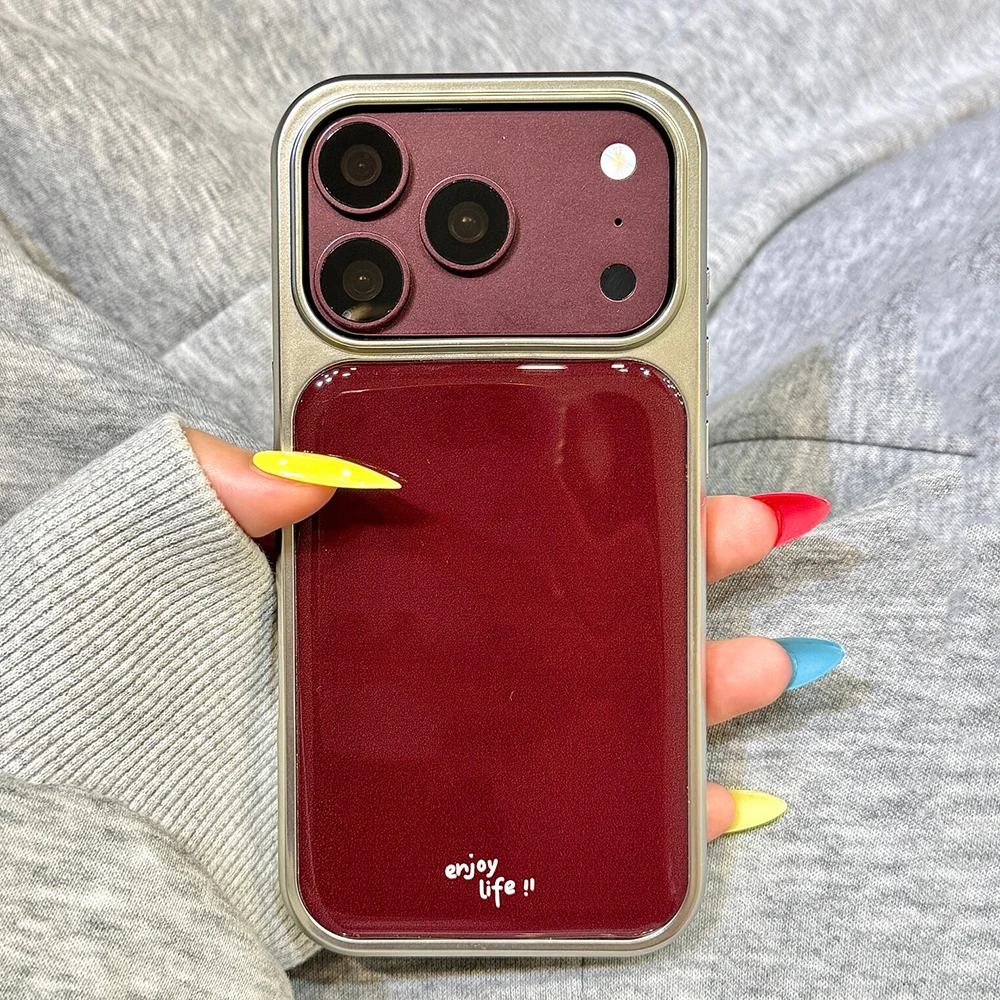 Luxury Solid Color Burgundy Hard Plastic Phone Case For iPhone 18 Pro Max 17 16 15 Shockproof Silver Frame Back Cover