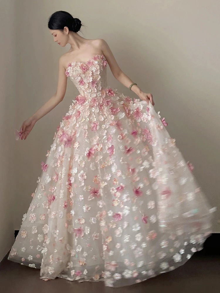 Pink Engagement Dress Elegant Sensation New 2026 Fairy Host Student Evening Gown  Lady Art Exam Wedding Date Party