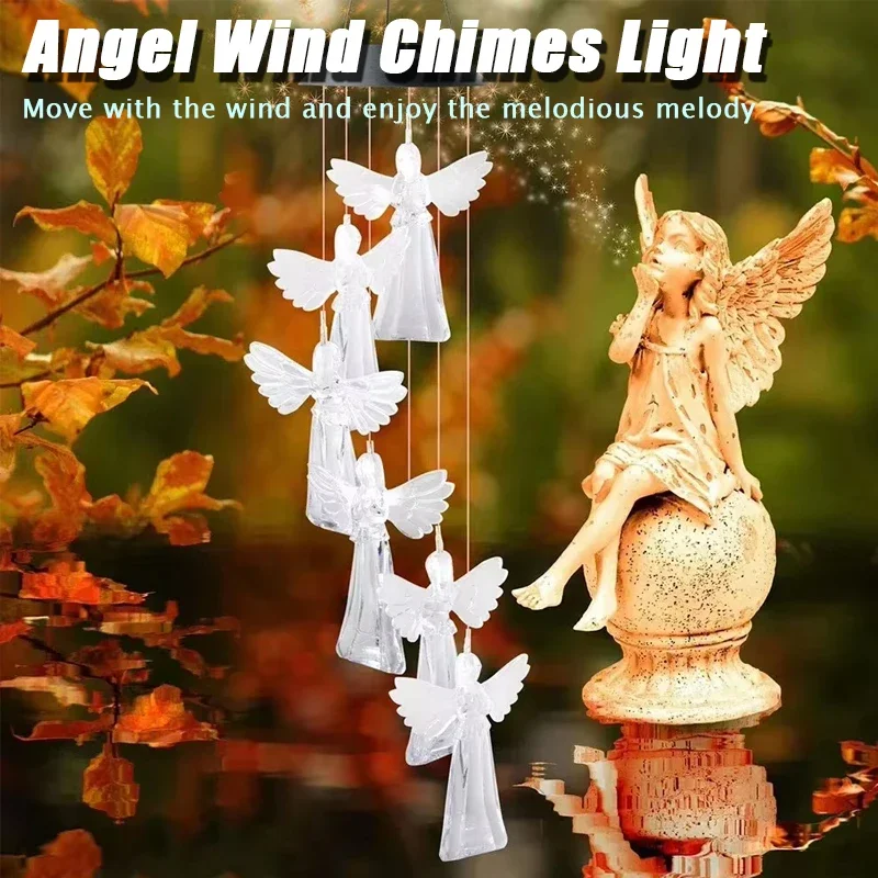 Santa Angel Wind Chime Lights Holiday Home Ambiance Lights with 8 Lighting Modes Solar Charging Kids Room Decoration Gift Lights