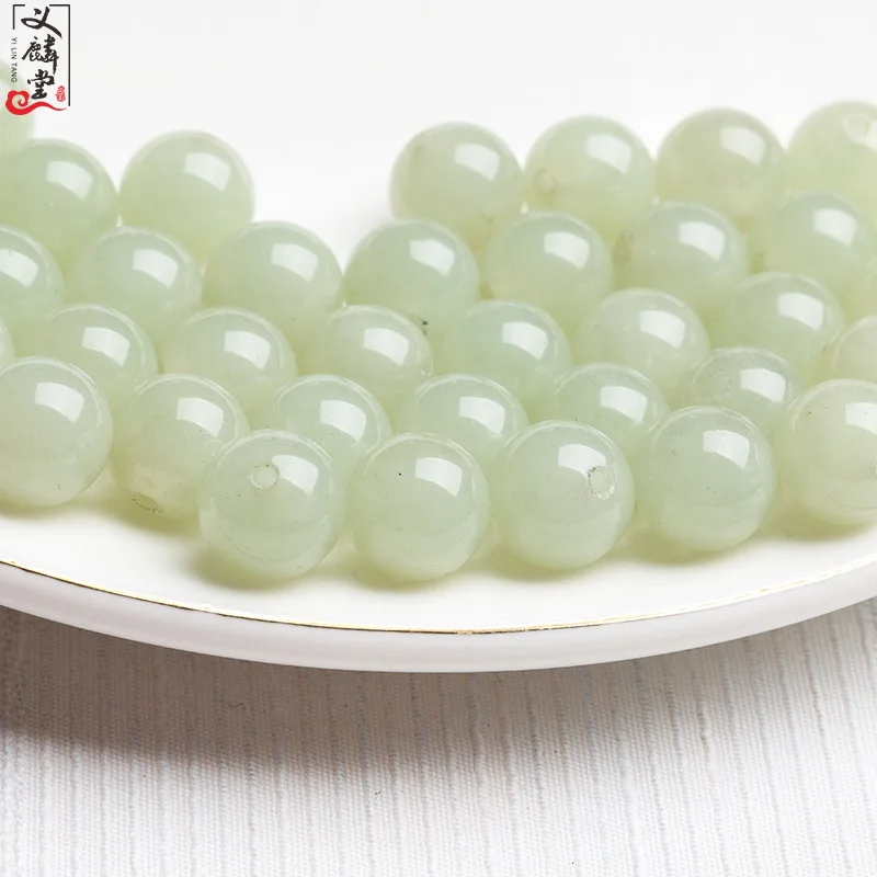 Snqp Chinese Style Lucky Hetian Qing Shui Green Chalcedony Through Hole Loose Beads For Diy Bracelet Anklet Jewelry Making Fortu