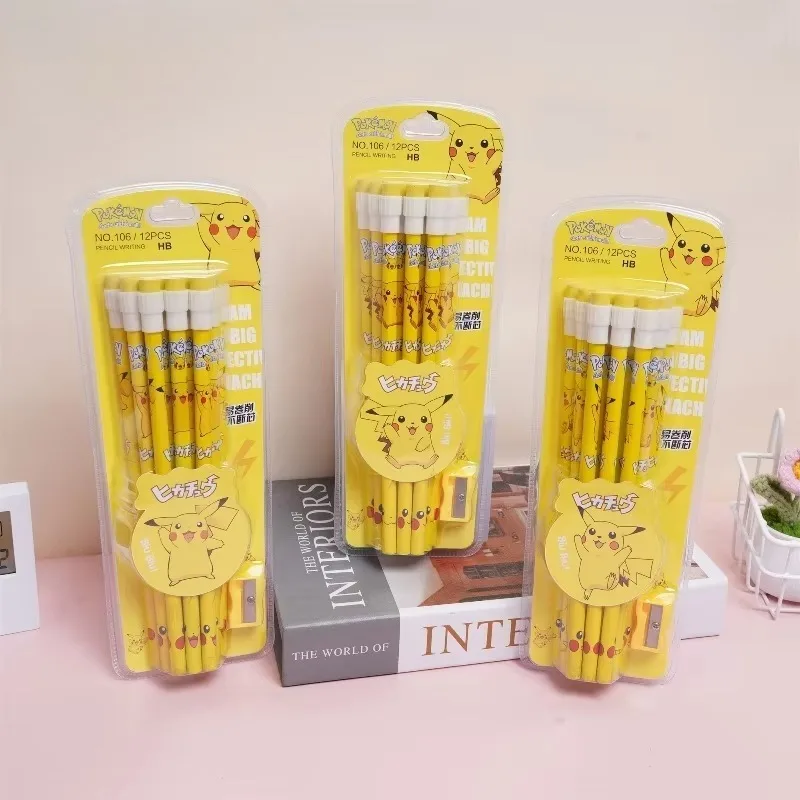 12 Stück Cartoon-Bleistifte mit Radiergummi und Spitzer, niedliche Anime-Figuren, Schulbedarf, Büroartikel, Kawaii-Werkzeuge, Geschenke