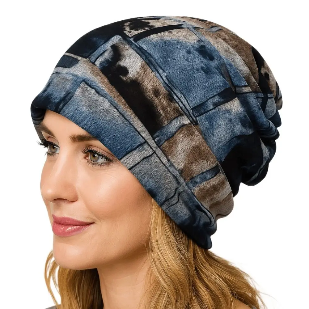 Contrasting Colors Pullover Hat Plaid Print Scarf Pullover Hat Casual Hedging Cap Multifunctional Keep Warm Women's Pile Hat