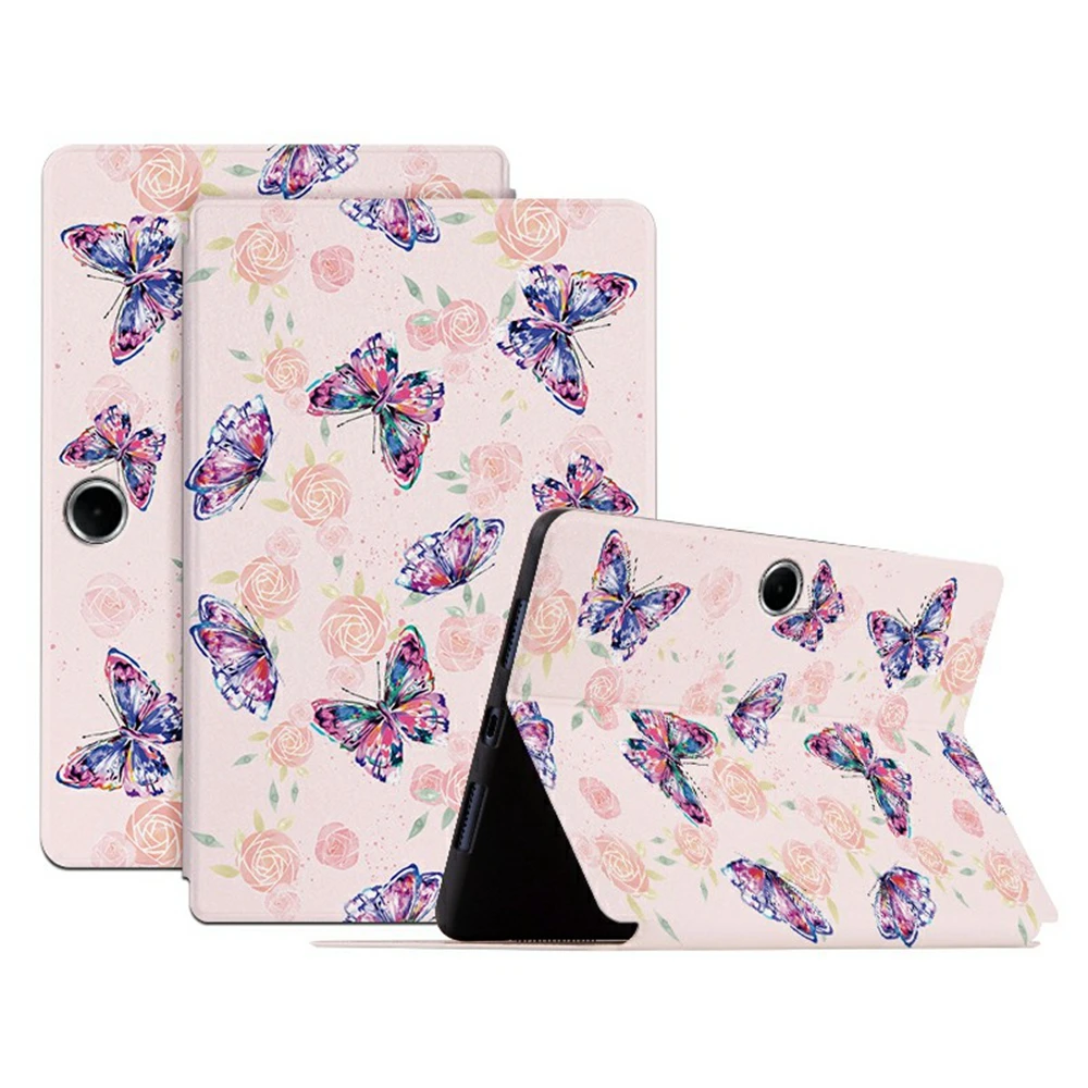 

For Oppo Pad SE Protective Tablet Case PU Leather Butterfly Printed Stand Case Folio Flip Cover - Rose Butterfly