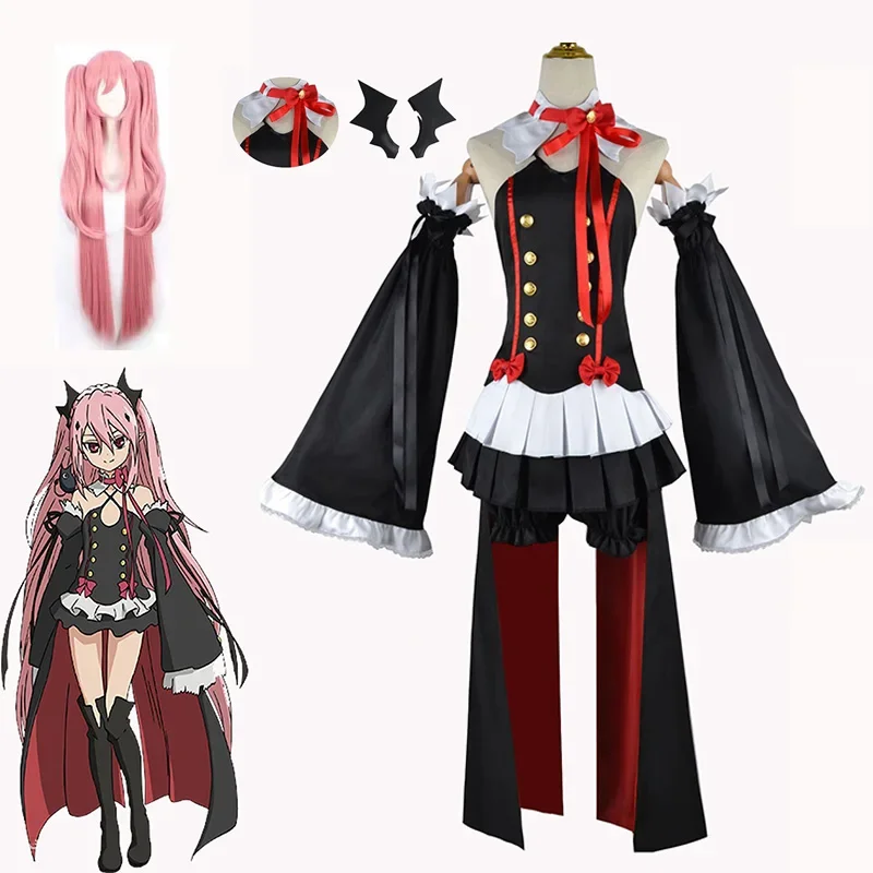 Krul Tepes سيراف النهاية زي تأثيري ، شعر مستعار ، فستان ، شورت ، إكسسوارات شعر مصاص دماء أنيمي ، ملابس هالوين ، ملابس نسائية