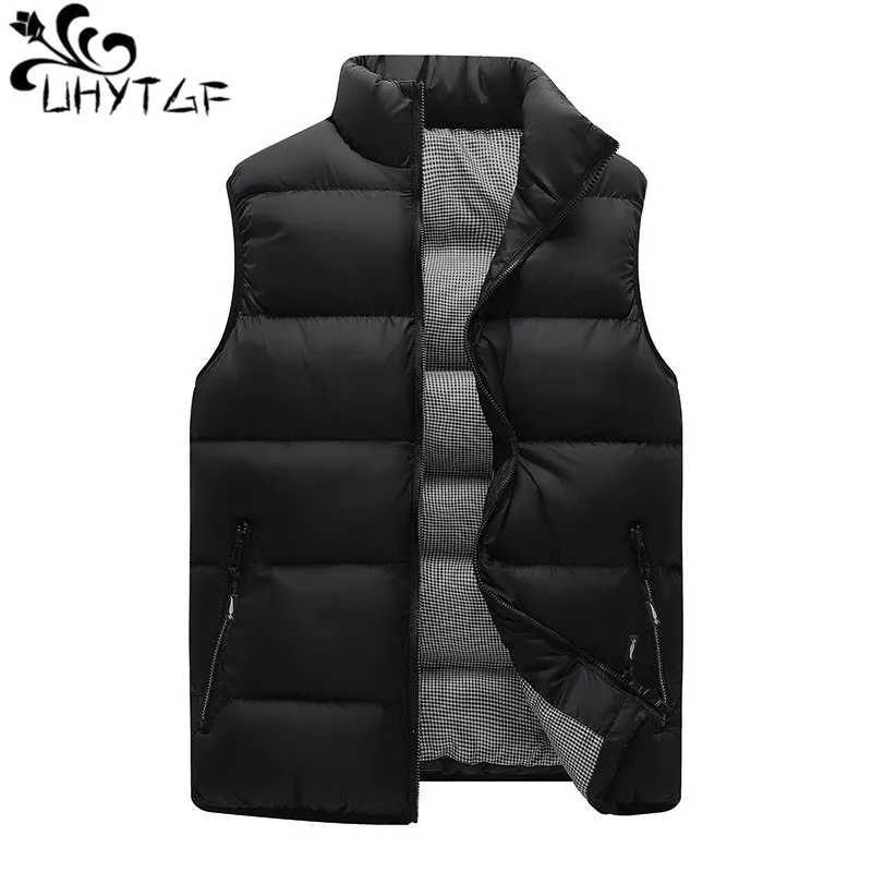 

UHYTGF Winter Cotton Vest Coat Men Sleeveless Down Jacket Casual Warm Parker Outerwear For Men Breathable 6XL Waistcoat Male 210