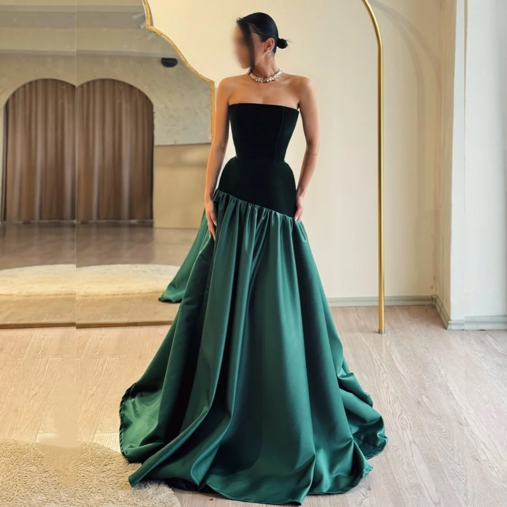 

Customized Charmeuse Pleat Strapless A-lineLong Dresses Bespoke Occasion Simple Evening Gown Woman Elegant Party Wedding