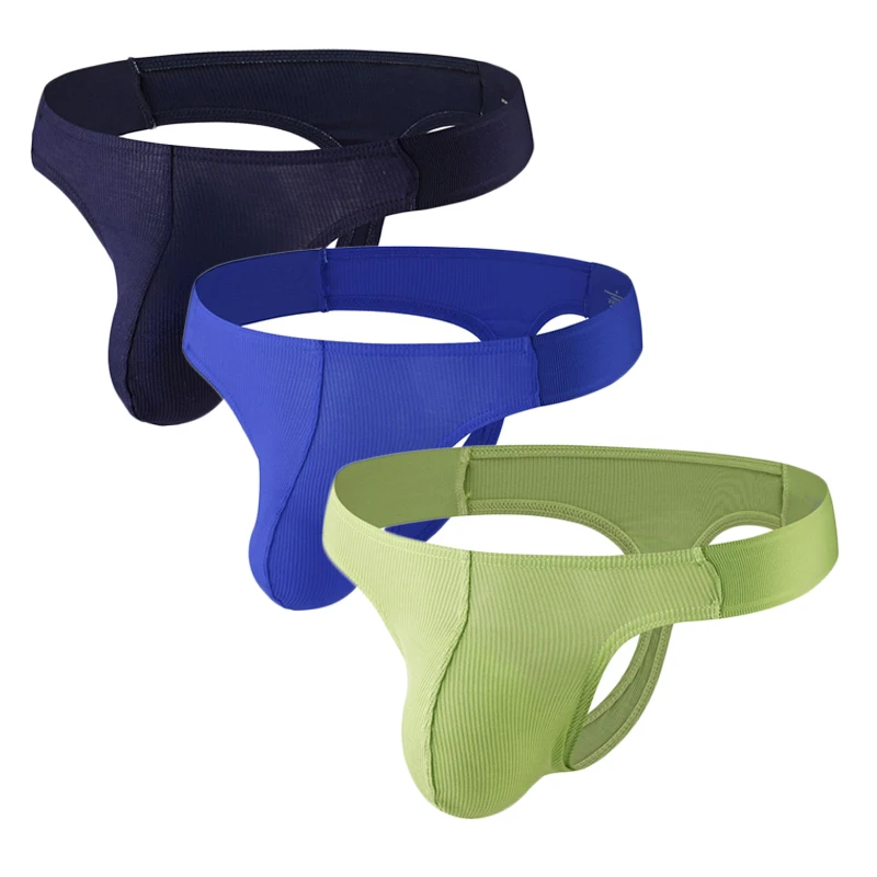 3PCS Underwear Men Thongs Low Waist Solid Color Low Waist Screw Thread Sports Underwear Mens Thongs and G Strings