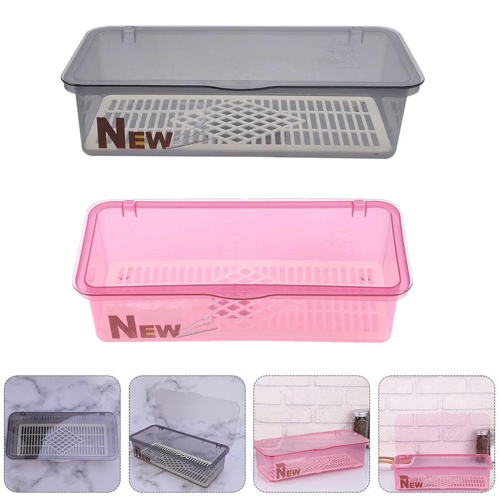 

3Pcs Cutlery Storage Boxes Flatware Organizer with Lid Drain Design for Kitchen Chopsticks Case Utensil Storage Containers