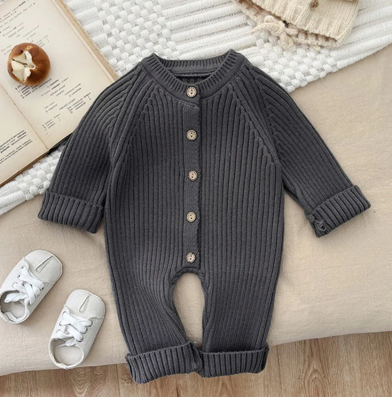 Personalized Solid Knitting Cotton Long Sleeve Outfit Toddler Baby Boys Girl Romper Spring Autumn Newborn Baby Girls Jumpsuit