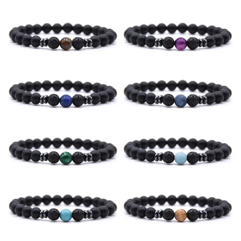 10pcs 8mm Matte Black Natural Red Blue Green Stone Agates Hematite Beads Bracelet for Women Men Buddha Energy Yoga Jewelry