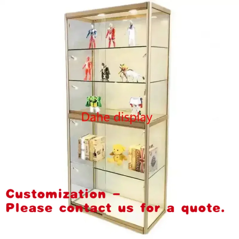 

Customize.Full Tempered Glass 4pcs Glass Shelves Jewelry Showcase LED Lighting Display Counter Show Display