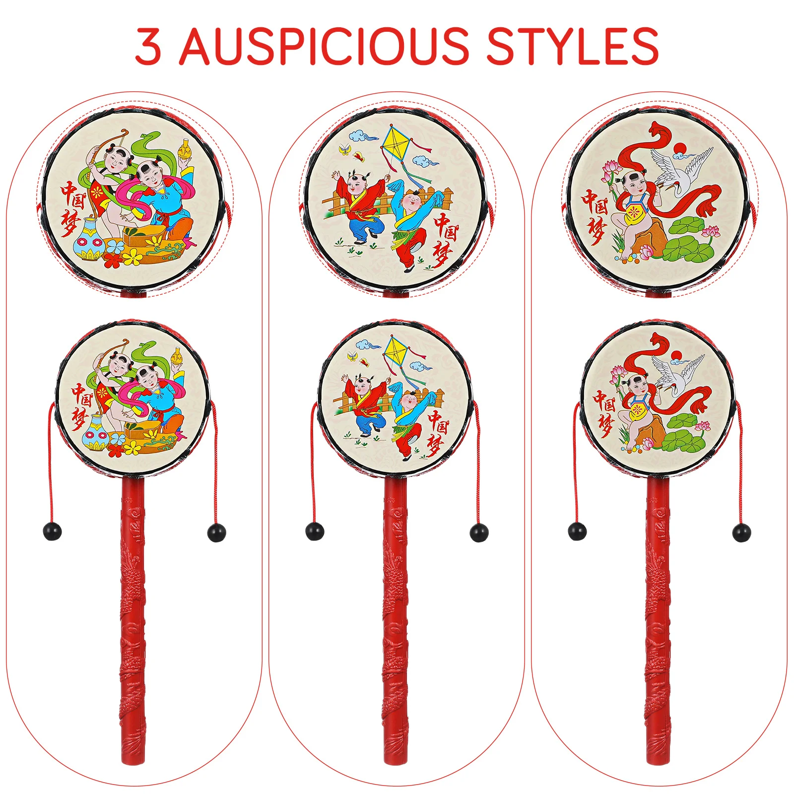 3 Pcs Wave Drum Vintage -drum Hands-on Plaything Shaking Educational Retro Traditional Cartoon Aldut Toys