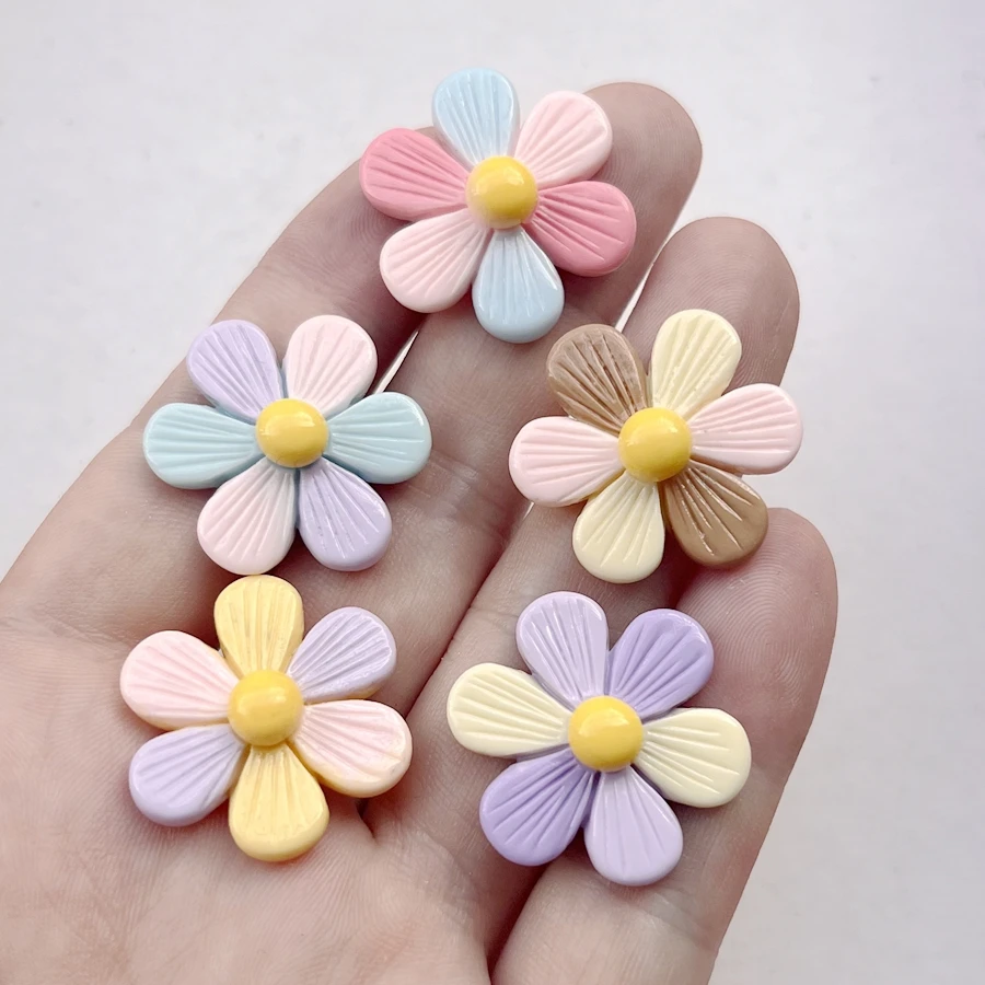 10Pcs New Cute Resin 25mm Mixed Luminous Flowers Flat Back Cabochon Scrapbook Kawaii DIY Embellishments Accessories