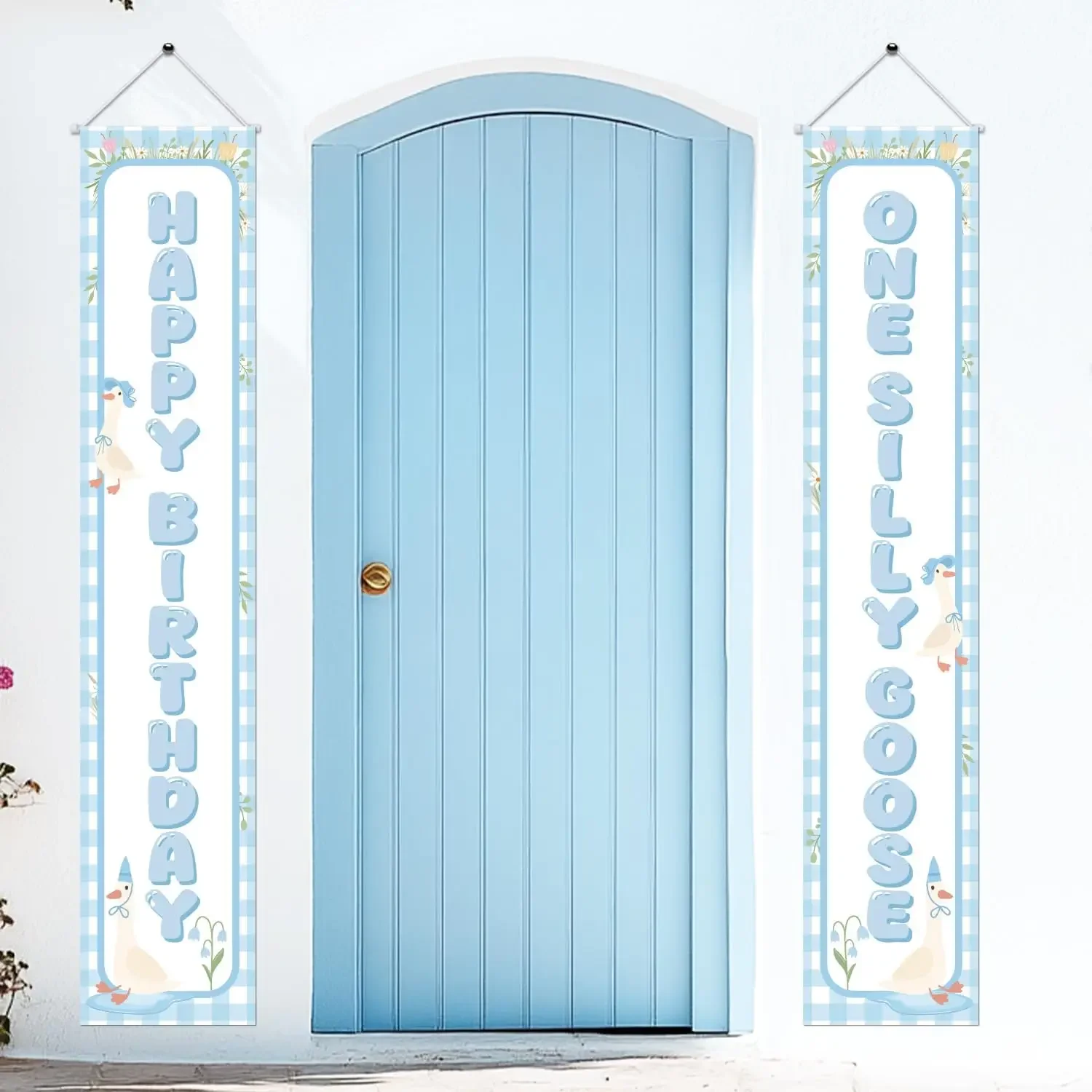 

Один декор на первый день рождения Silly Goose, Silly Goose Happy 1st Birthday, знаки на крыльце, баннер, синие фермерские животные, подвесные гусеницы