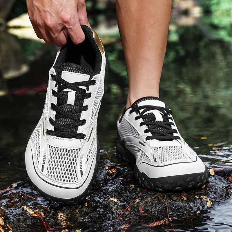 Men's New Wide Toe Box Cushioned Ultra Wide Outdoor Off-road Hiking Shoes, Summer Mesh Breathable and Comfortable Hiking Shoes