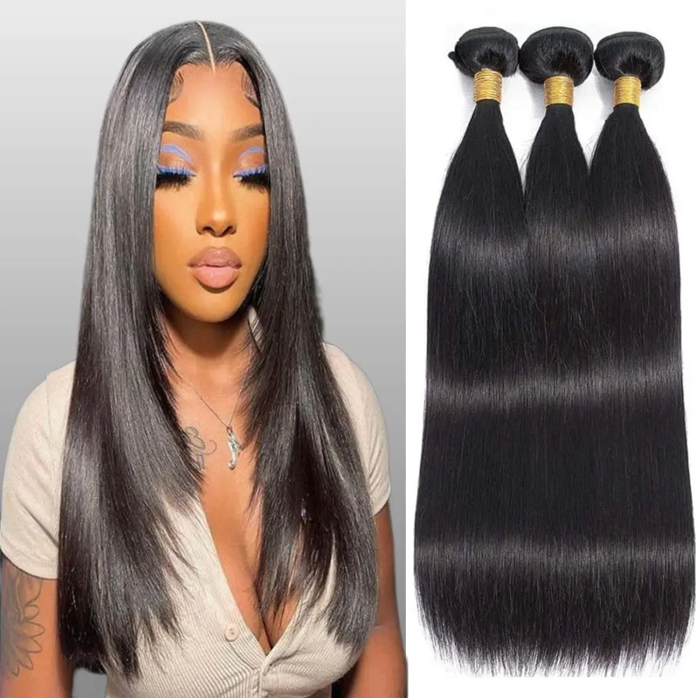 Brazilian Virgin Straight Hair 2/3/4 Bundles (18 20 22 24 Inch) 10A Brazilian Straight Hair Bundles 100% Unprocessed Virgin Hair