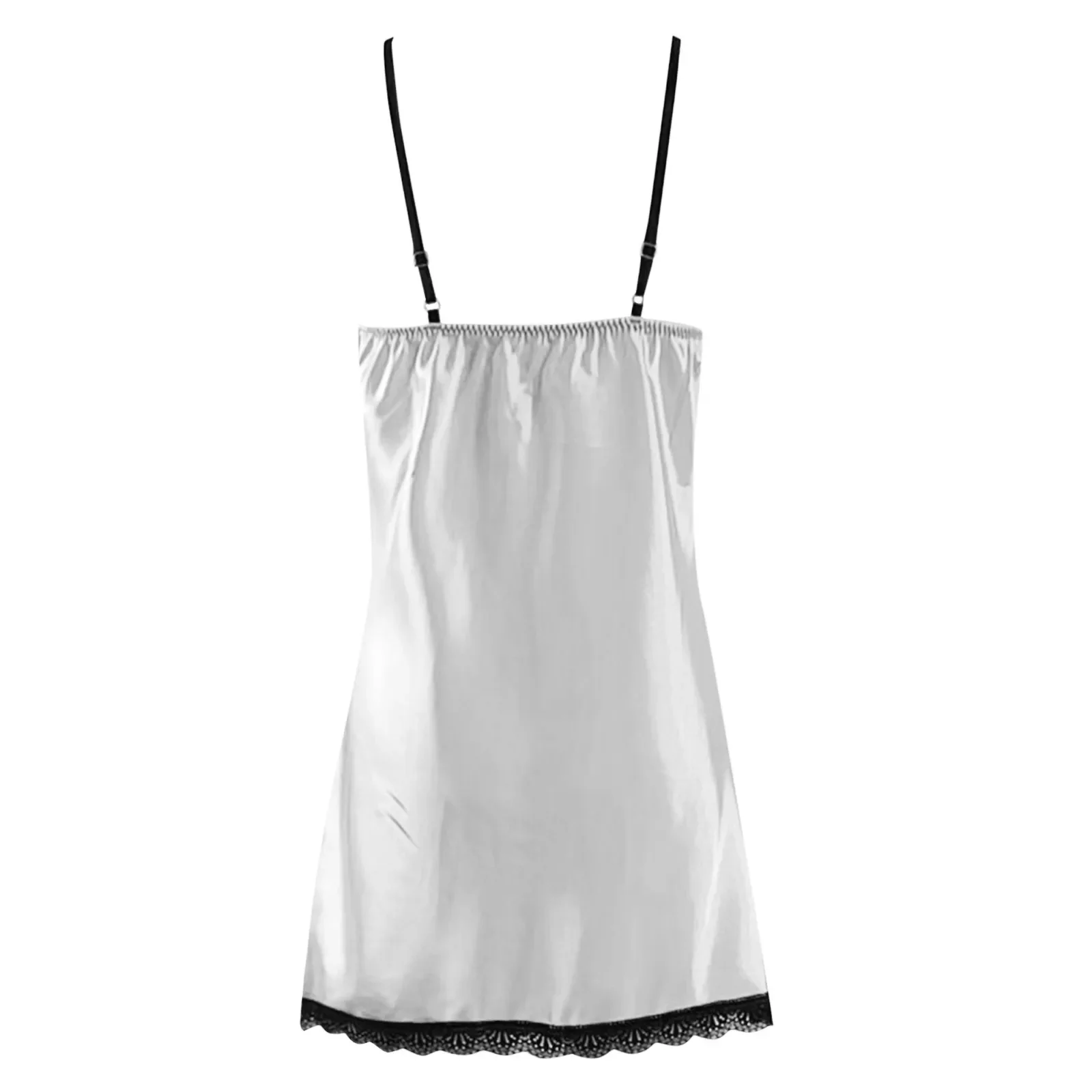 Lencería blanca Sexy de encaje con cuello en V, vestidos de noche para mujer, ropa de dormir de seda satinada, vestido de noche sin mangas con tirantes, camisón, pijamas