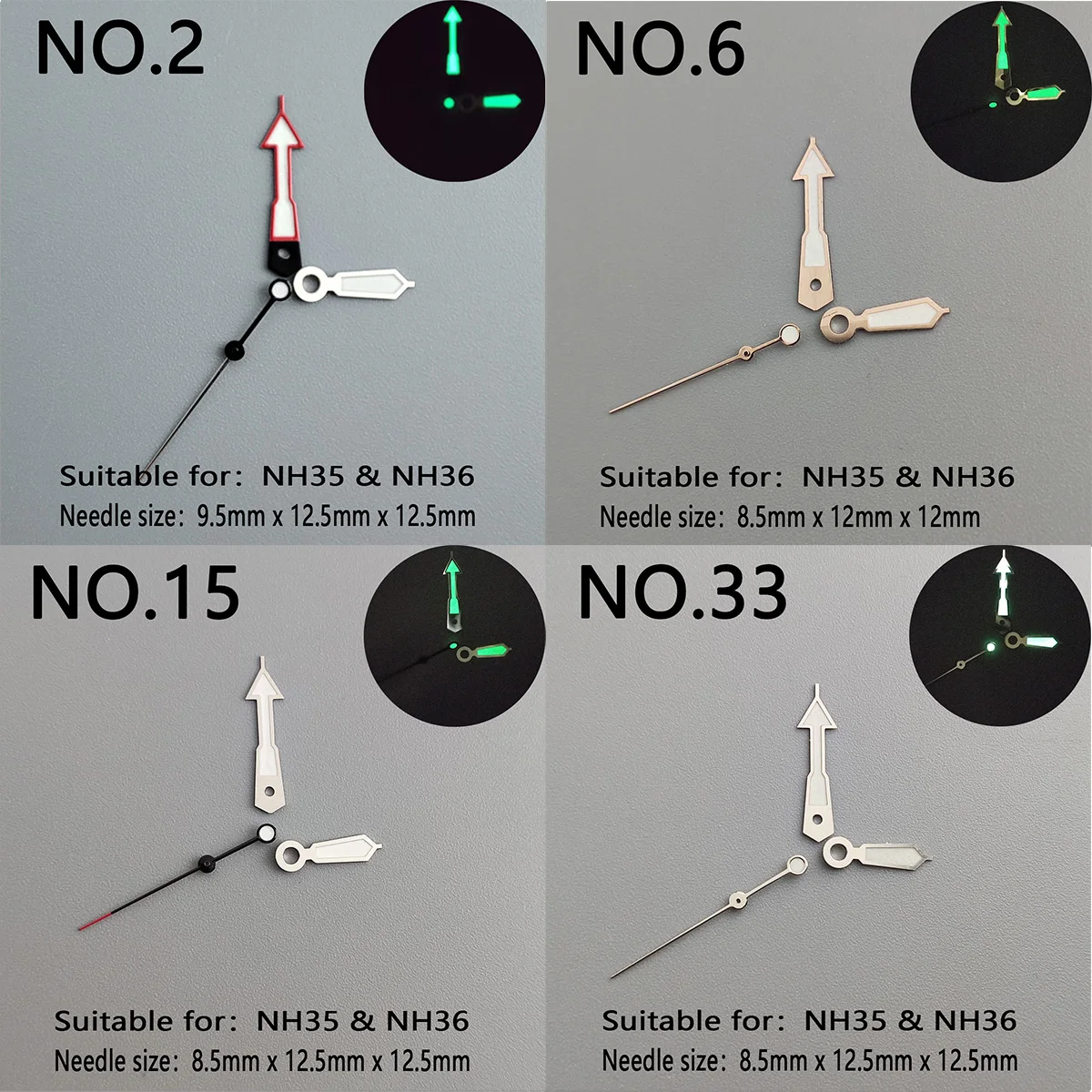NH35 puntatore a mano NH36 puntatore a mano ago d'argento accessori per orologi luminosi verdi adatti per il movimento nh36 di seconda mano nh35