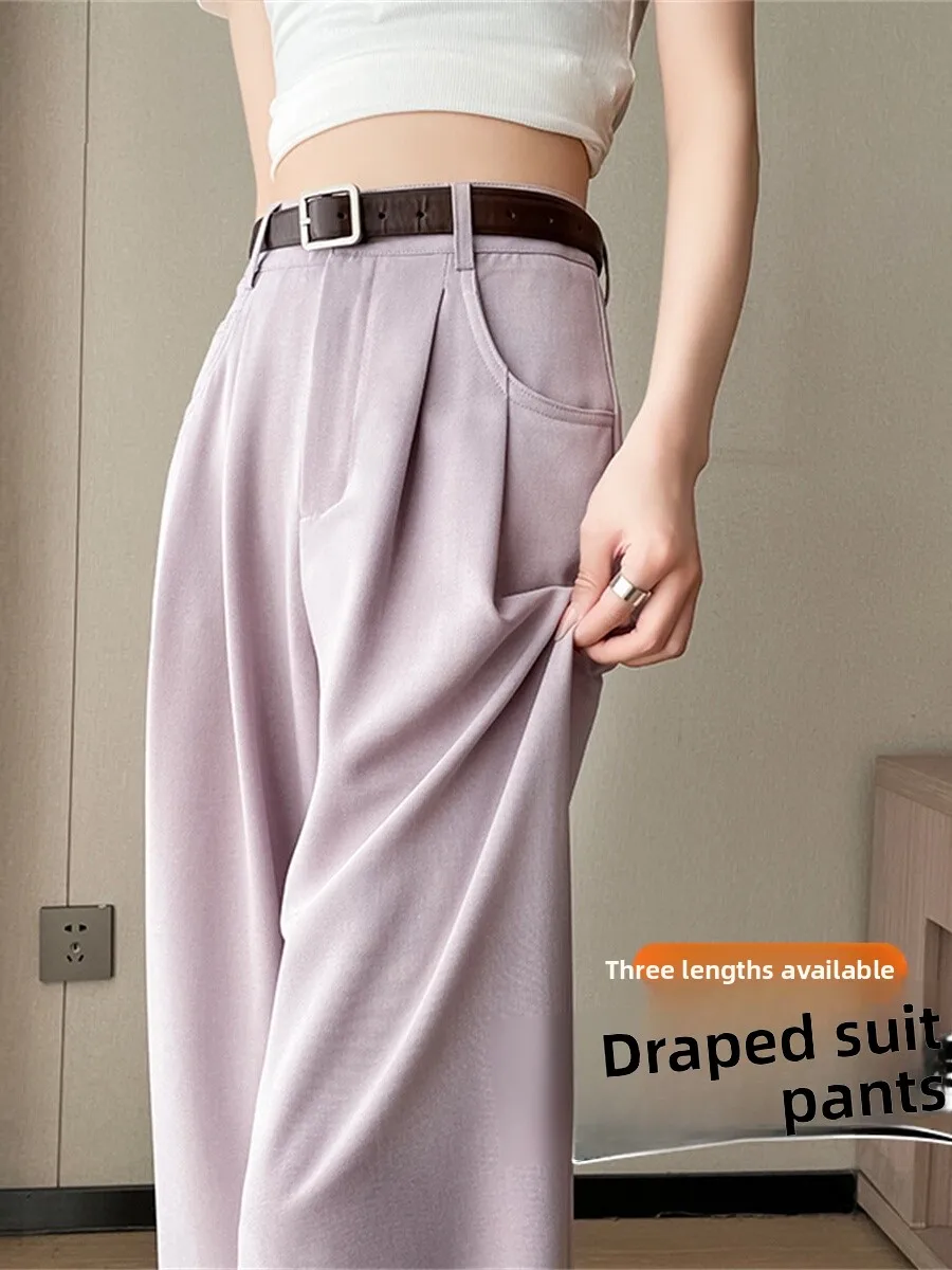 スリムワイドレッグスーツパンツ女性用薄い春夏ハイウエスト通勤に優しいストレートカットフロアレングストレンディパンツ