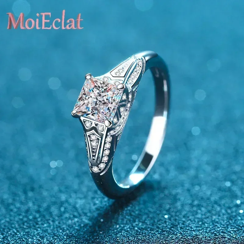 MoiEclat Store Platinum PT950 Ring Women Party Gifts with 1ct/2ct Moissanite Diamond, Accents Luxury Pt950 Rings Fine Jewelry