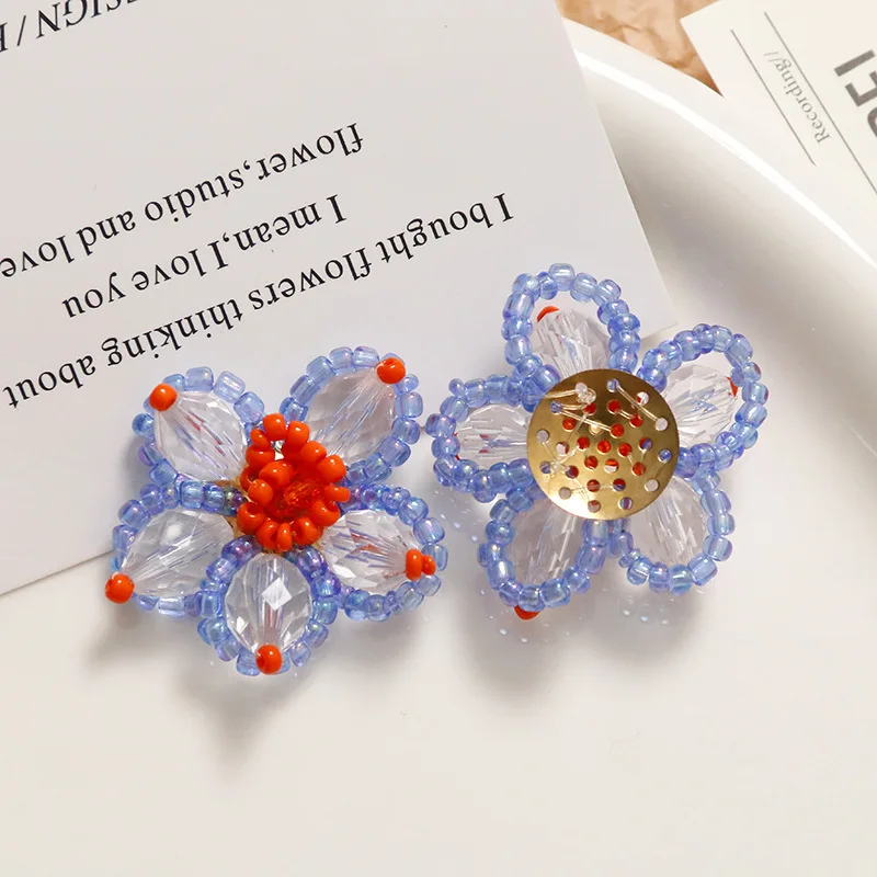 2pcs Pastoral wind contrast woven beaded flower earrings female diy acrylic accessories sweet earrings female material