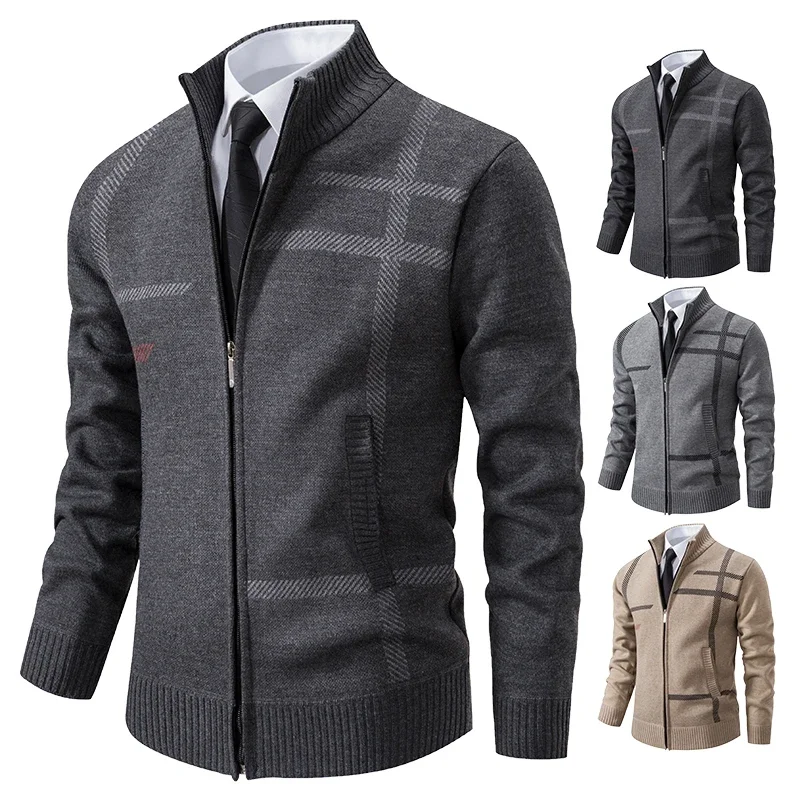 Pop Men's Knitted Cardigan Wool Cashmere Sweaters Velvet Turtleneck Knitwear Cold Fashion Blouse Y2K Boy Jumper Coat Hombre Over