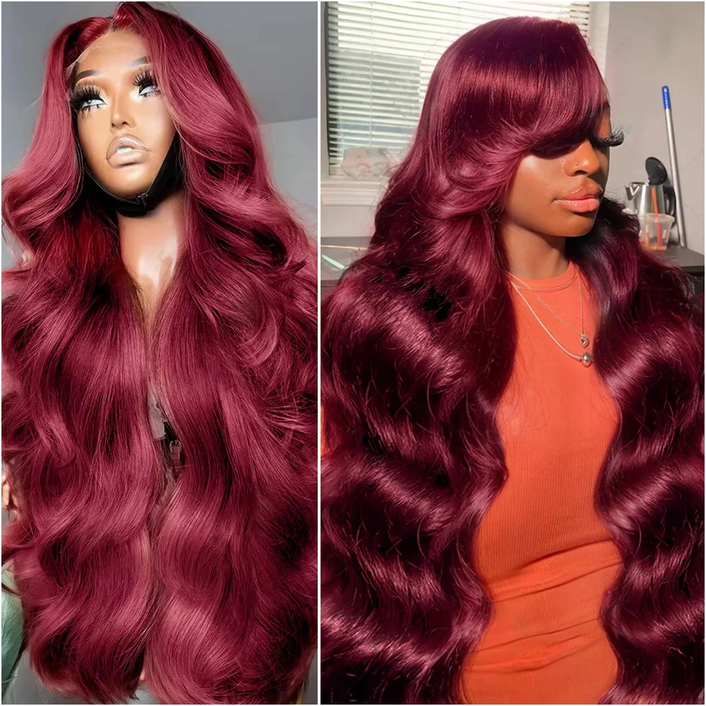 

13x6 HD Lace 99J Burgundy Body Wave Front Wig 100% Human Hair 36 40 Inches Lace Frontal Pre Plucked 200% Density Wigs For Women