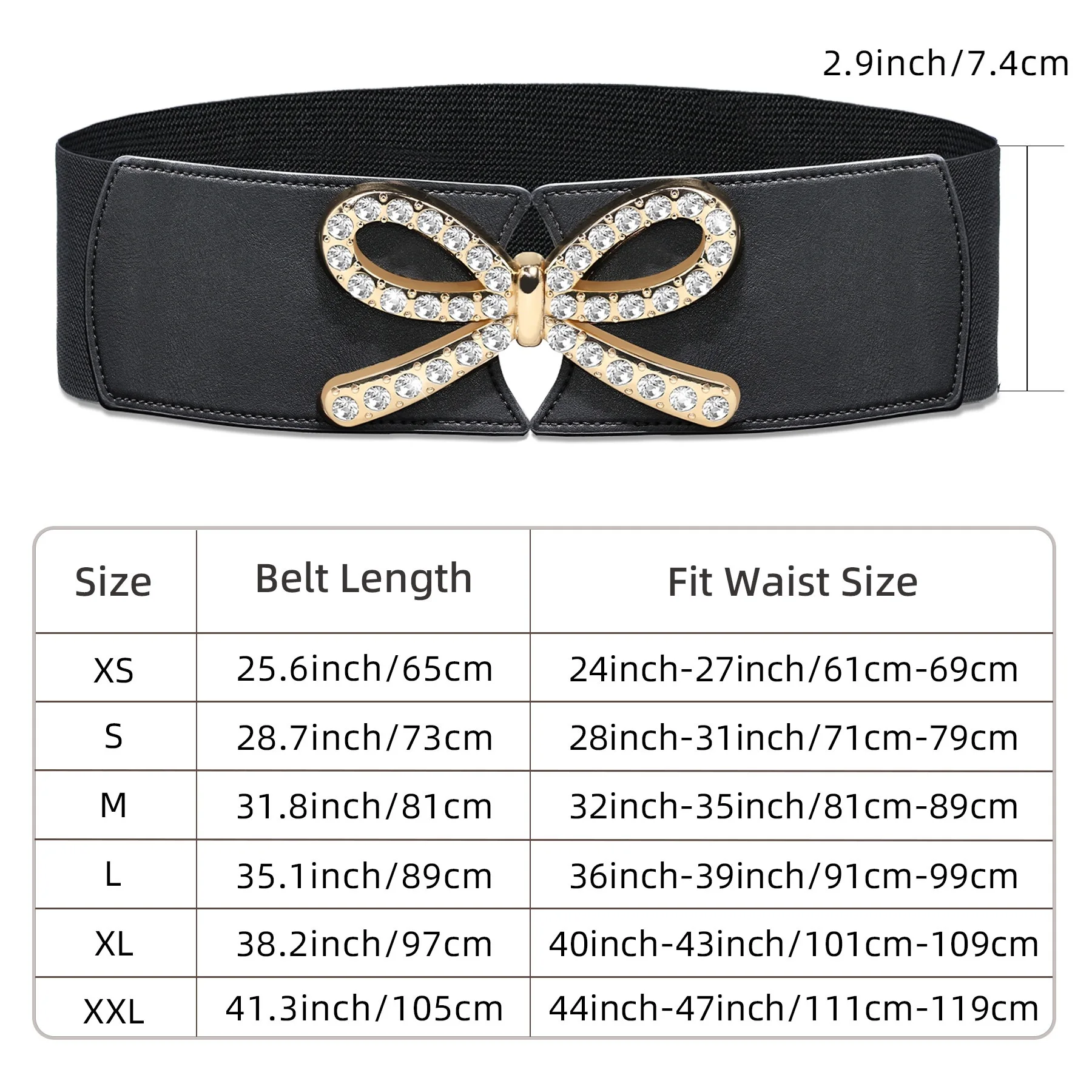 Women Wide Stretchy Belts Bow Rhinestone Alloy Buckle Elastic Waist Belt for Dresses Jumpsuits Coats