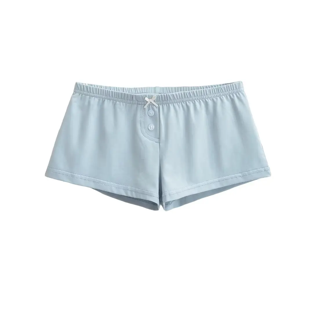 الأمريكية BM Sle منخفضة الخصر orts المرأة الصيف عادية المنزل بوت السراويل واسعة الساق السراويل الساخنة زر عقدة ملابس خارجية #3